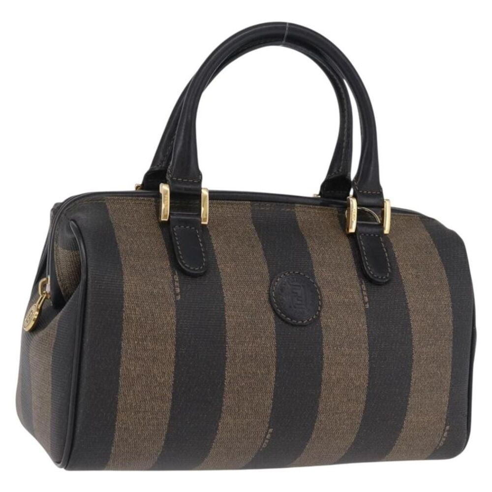 Fendi Vintage Pequin Boston Coated Canvas Brown Canvas Handbag